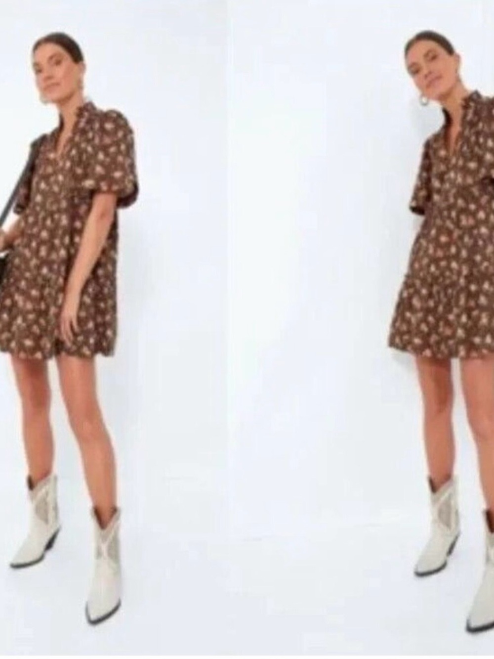 Tuckernuck Brown Floral Puff-Sleeve Mini Dress